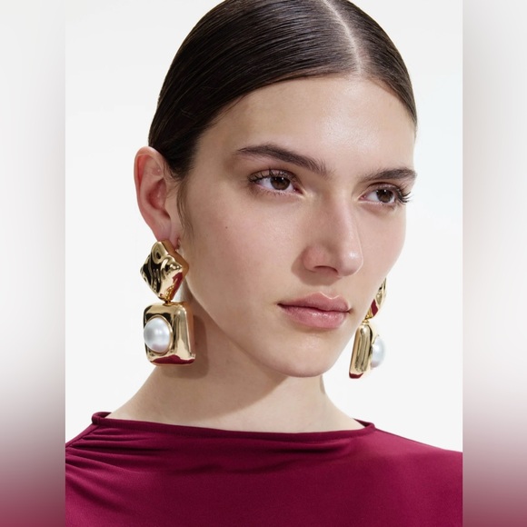 Self-Portrait Jewelry - Self Portrait Revolve Mottled Gold Pearl Tiered Luxury Statement Earrings New